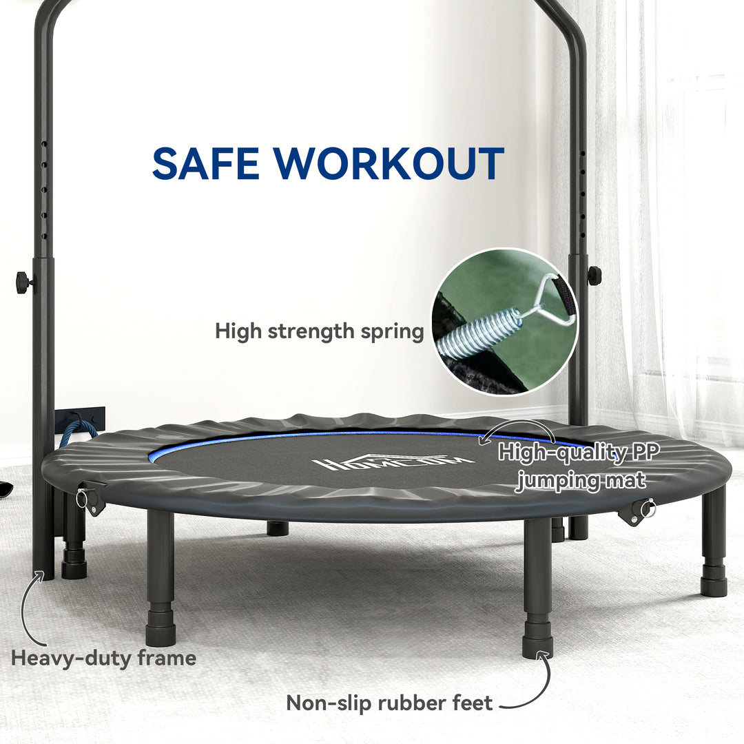 48" Foldable Mini Fitness Trampoline, with Adjustable Foam Handle, Blue