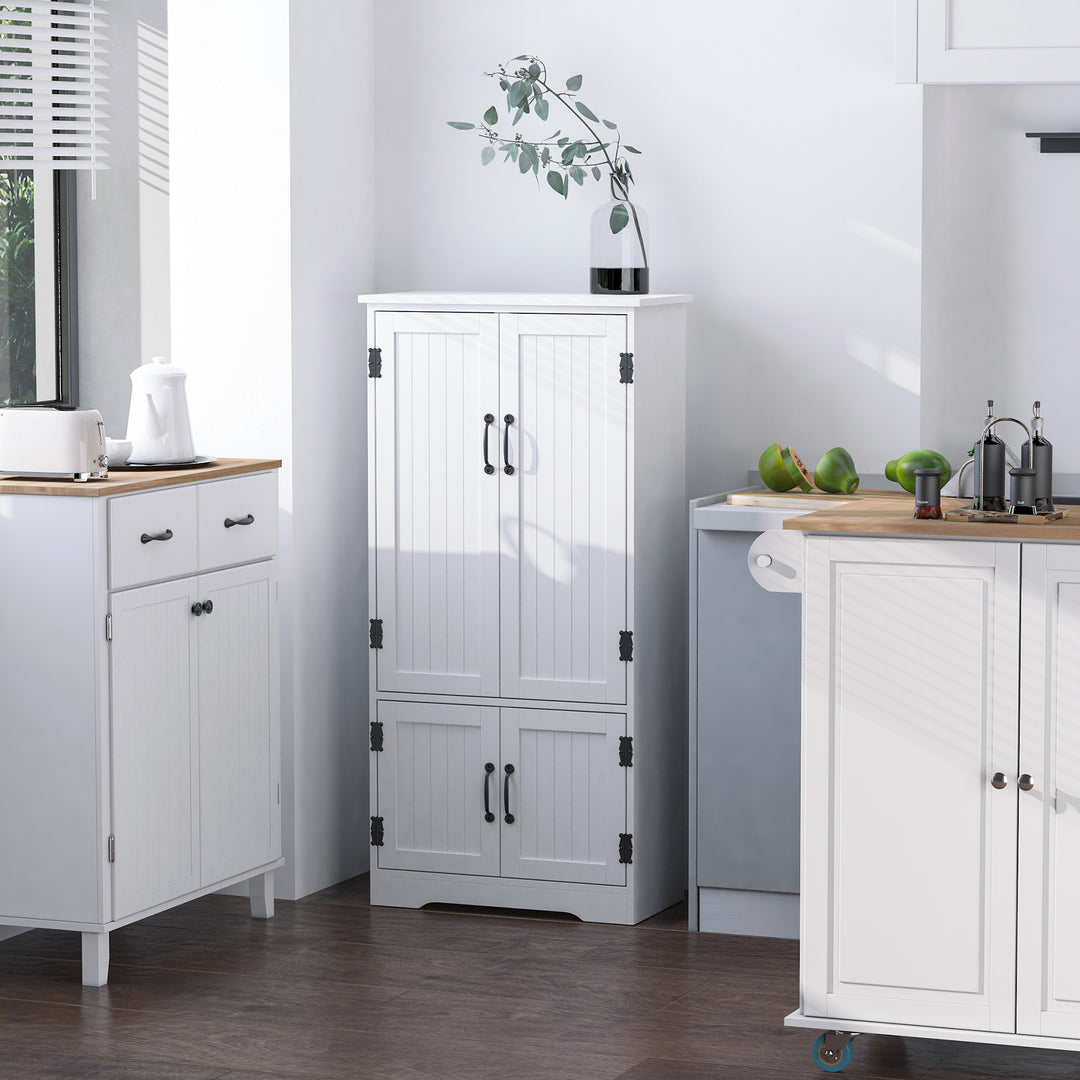 HOMCOM Accent Floor Storage Cabinet Kitchen Pantry with Adjustable Shelves and 2 Lower Doors, White | Aosom UK