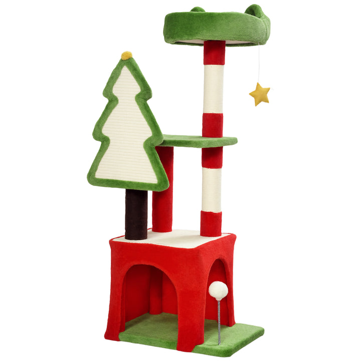 Christmas Cat Tree, 120cm Cat Tower with Scratching Post &amp; Board, Plat