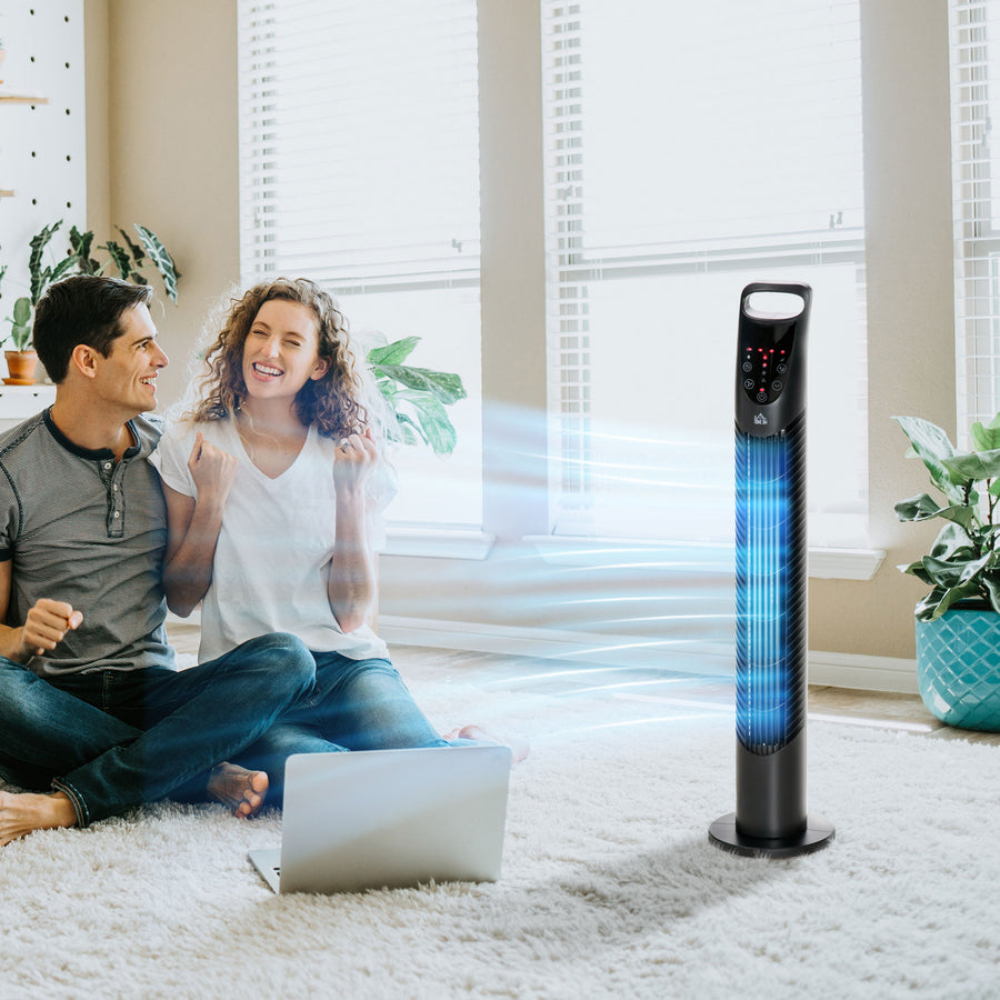 31" Oscillating Tower Fan with Remote Control, 7.5H Timer, 3 Speed 3 Modes, Electric Floor Standing Cooling Fan for Home Bedroom Office, Black