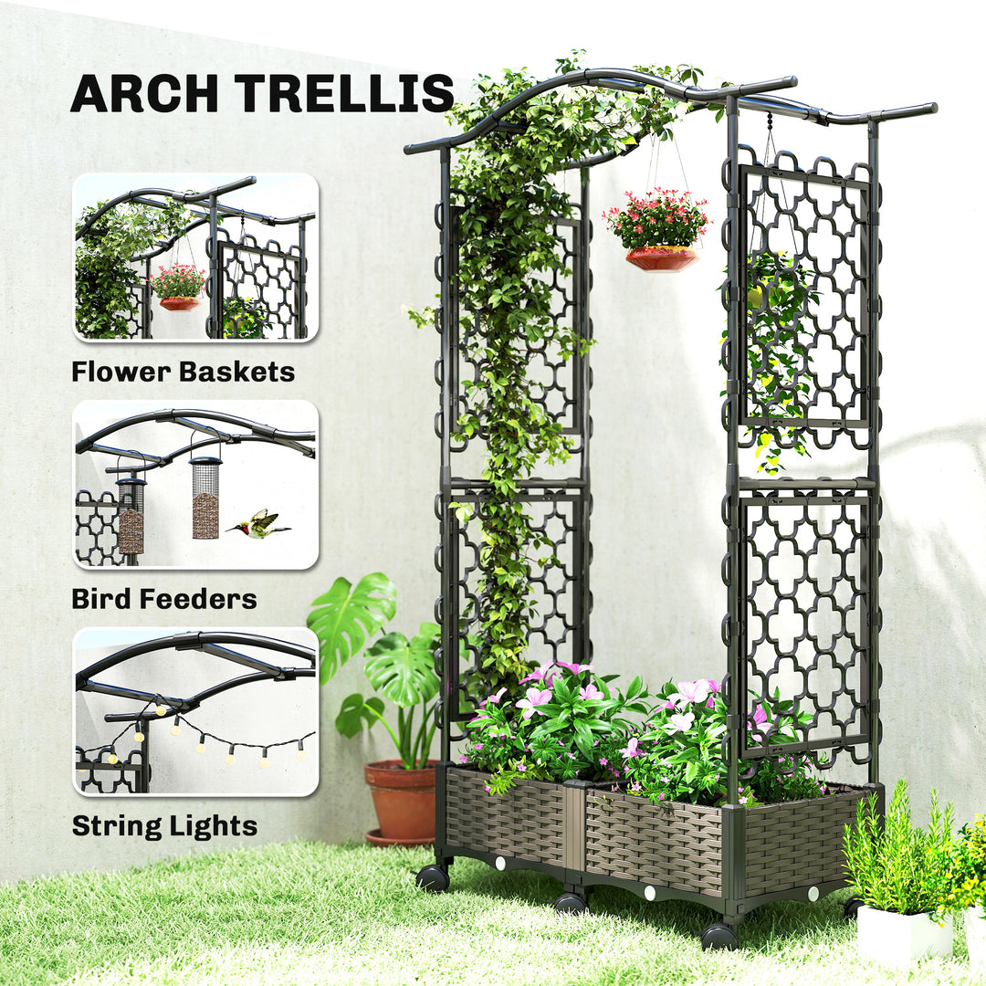 Raised Garden Bed with Arch Trellis, Raised Bed for Garden on Wheels w