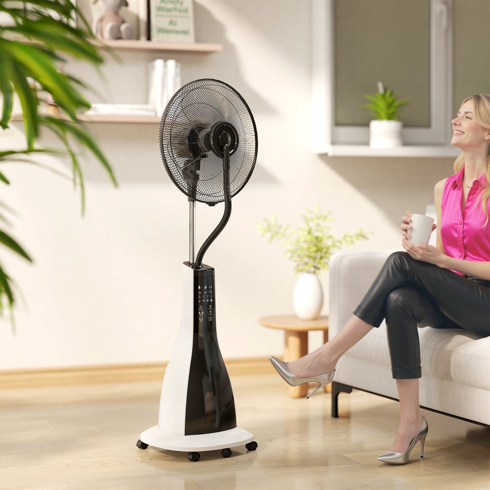 Pedestal Fan with Water Mist Spray, Spray Misting Fan with 75° Oscillation, Remote Control, Tilt Head, 3 Speeds, 3 Modes, 3 Mist, 3L Water Tank, Wheels, for Home, 125 cm
