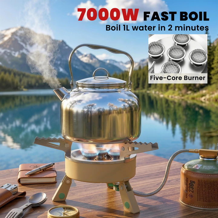 7000W Camping Stove with Piezo Ignition, High Power Gas Stove with 50k