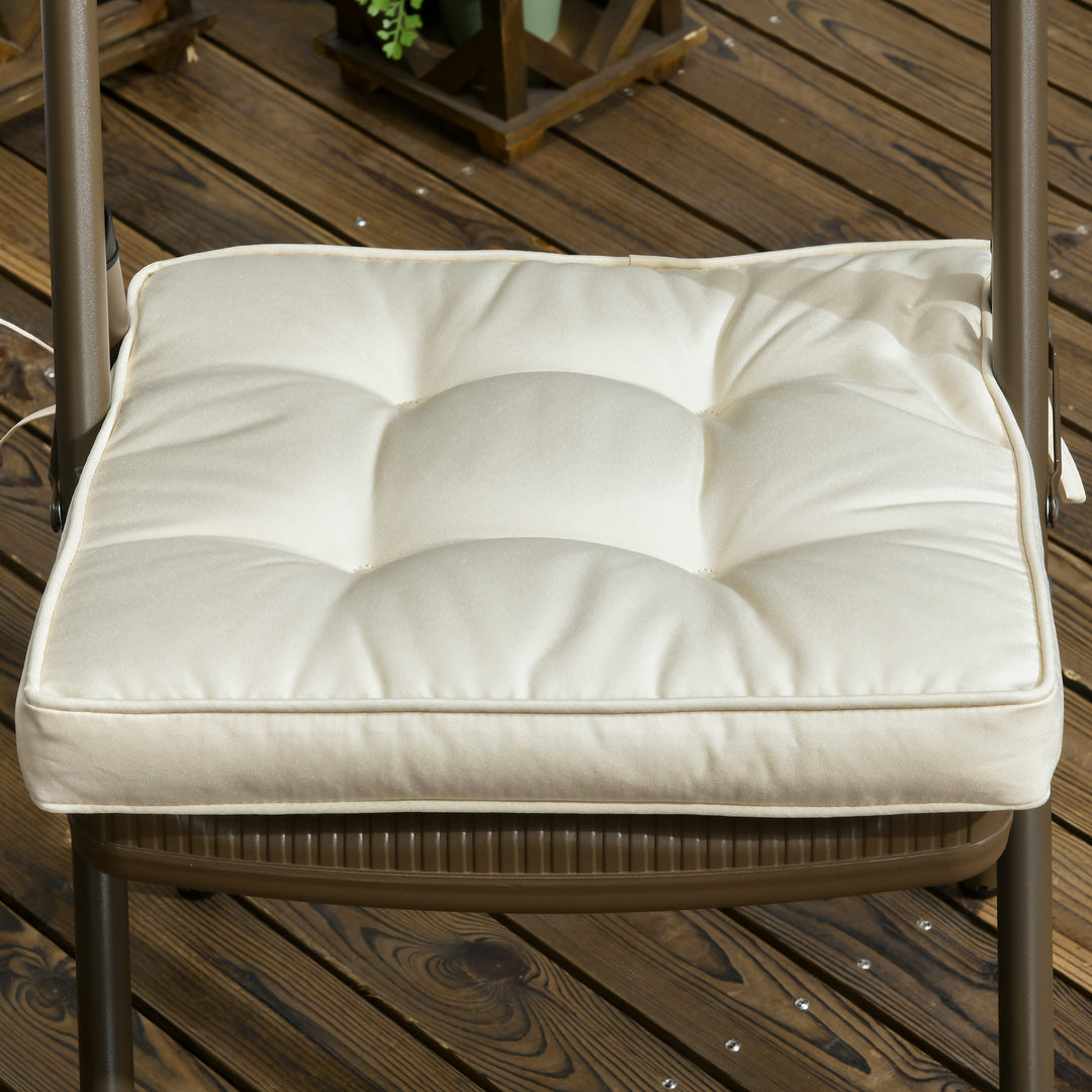 Set of 4 Garden Seat Cushion with Ties, 42 x 42cm Replacement Dining Chair Seat Pad, Cream White