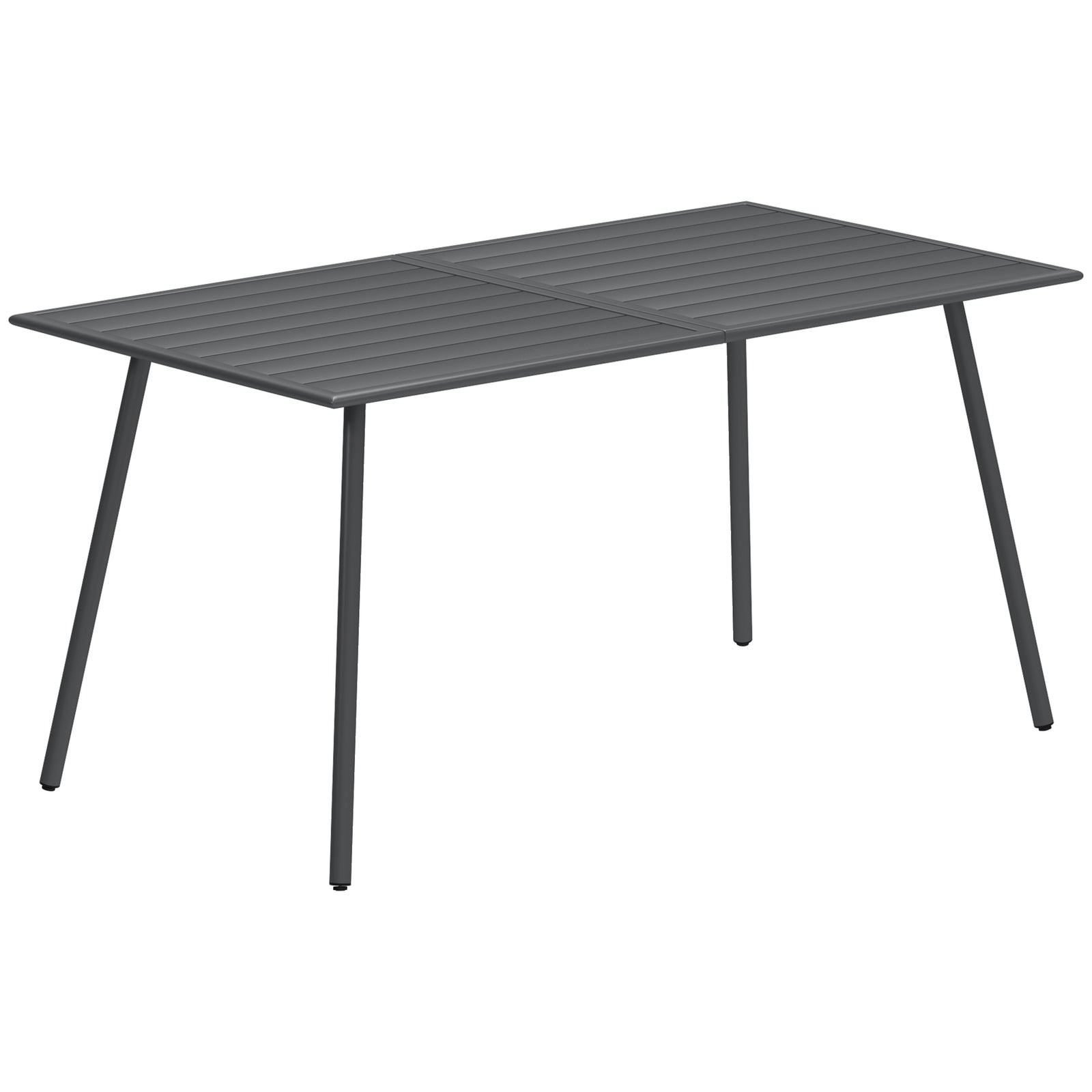Rectangle Garden Table with Slat Top, Steel Frame, Outdoor Table for 6 Person, 150 x 80 x 74 cm, Grey