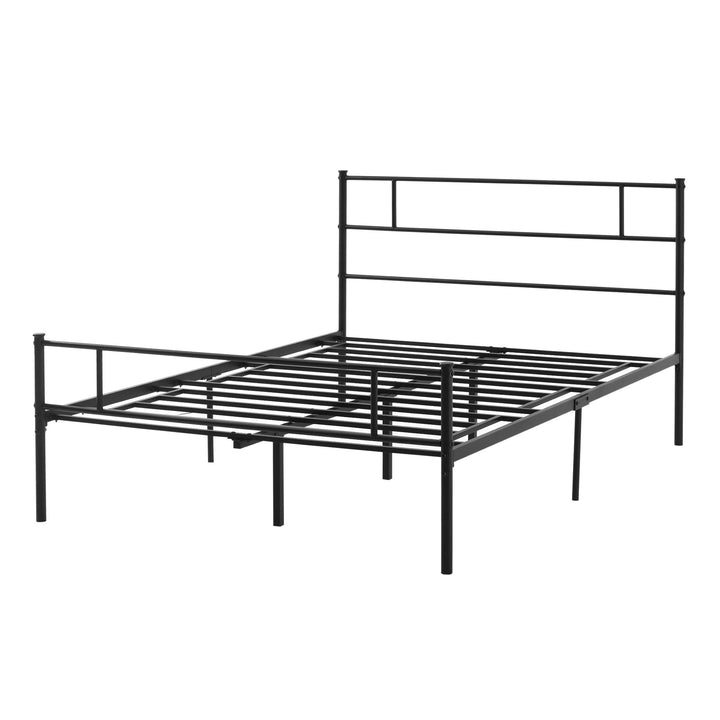 Double Metal Bed Frame Solid Bedstead Base with Headboard and Footboard, Metal Slat Support and Underbed Storage Space, Bedroom Furniture, Black