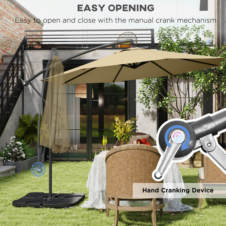 3m Overhanging Parasol, with Base, Weights and Cover - Sand brown