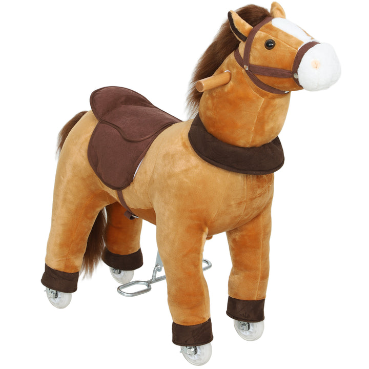 Ride On Horse, Plush Walking Horse Toy with Wheels and Saddle for Ages 3-5 Years Old