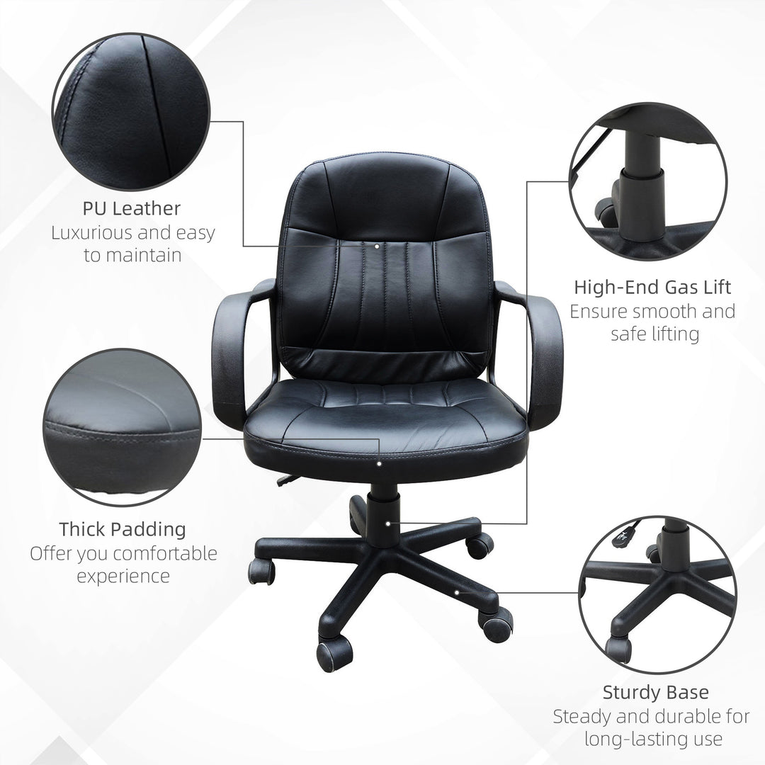 MCL Swivel Executive Office Chair, PU Leather Computer Desk Chair with Adjustable Height, Wheels, Black