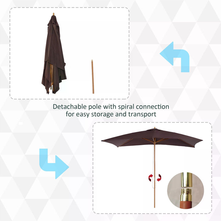 Outsunny Waterproof Garden Parasol Umbrella Wooden Sun Umbrella Outdoor Sun Shade Canopy, Dark Coffee,2 x 3m | Aosom UK