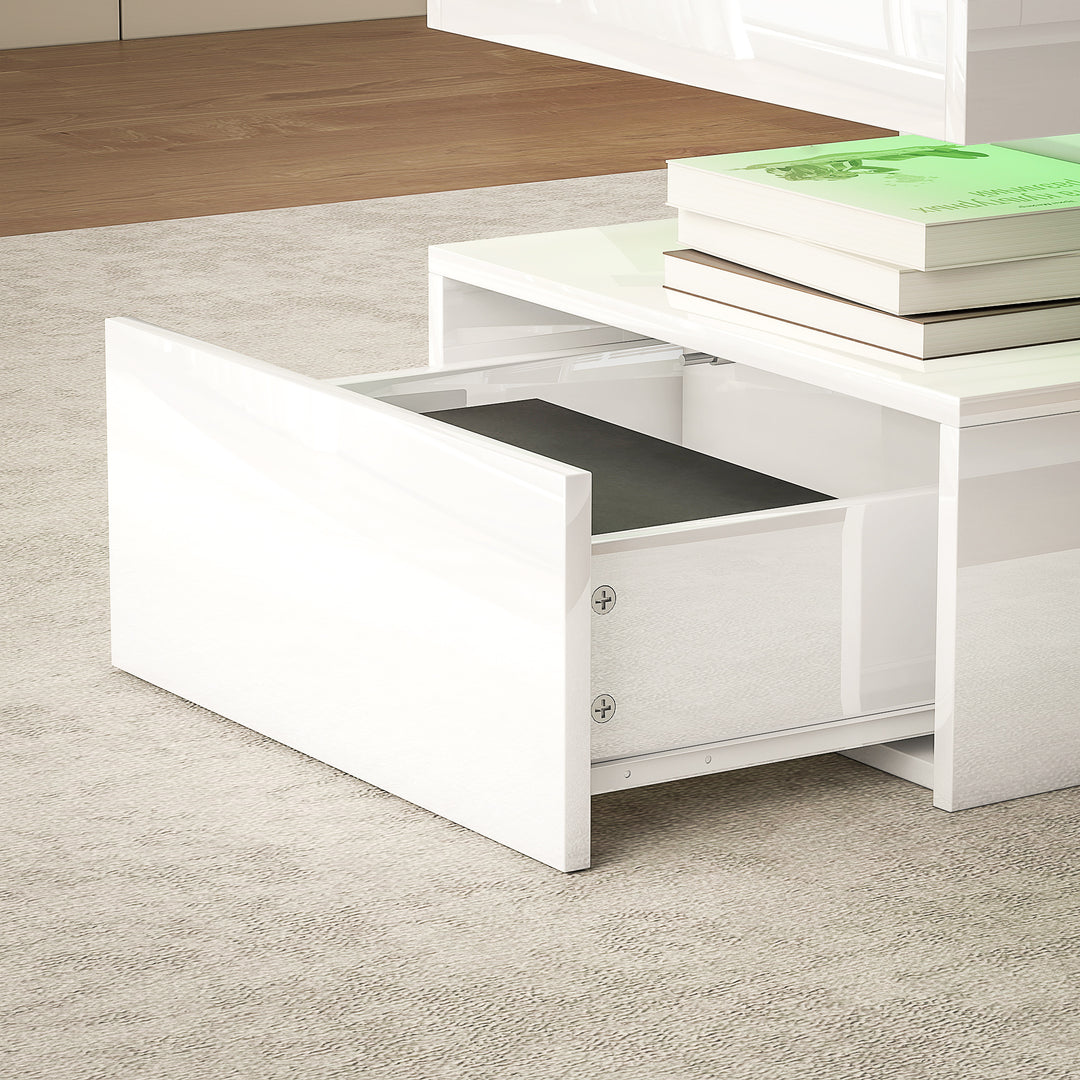 LED Coffee Table with Storage - High Gloss White