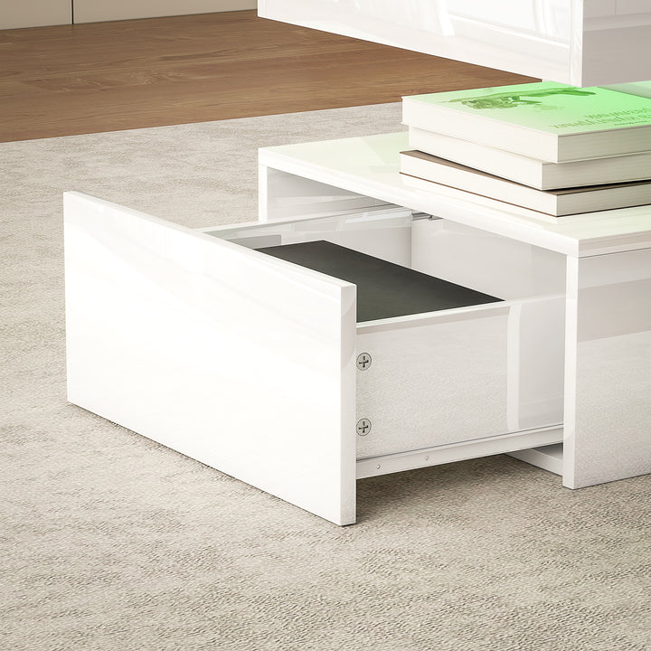 LED Coffee Table with Storage - High Gloss White