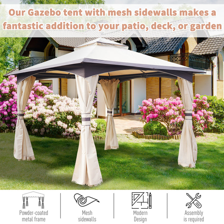3.2 x 3.2m Garden Gazebo, Double Roof Outdoor Gazebo Canopy Shelter with Netting, Solid Steel Frame for Garden, Lawn, Backyard and Deck