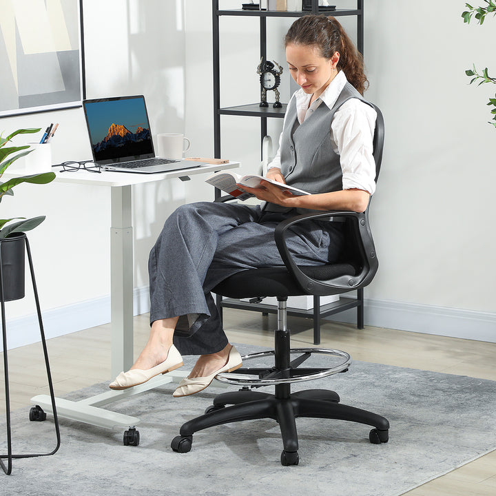 Drafting Chair with Adjustable Footrest, Ergonomic Mesh Office Chair with Lumbar Support, Adjustable Height for Standing Desk, Black