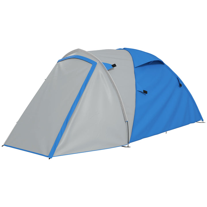 Outsunny Portable Family Camping Tent, 2-3 Person, Dual-Room, 2000mm Waterproof with Carry Bag for Outdoor Adventures, Blue | Aosom UK