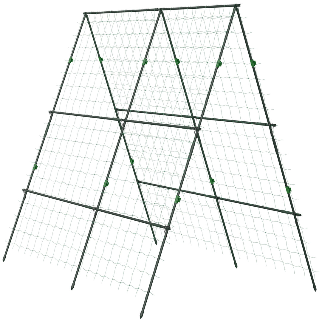 Garden Cucumber Trellis for Climbing Plants, A-Frame Trellis Plant Support with Climbing Net, DIY Adjustable Cucumber Support Frame for Raised Bed, Vegetables, Flowers, Fruit, Green