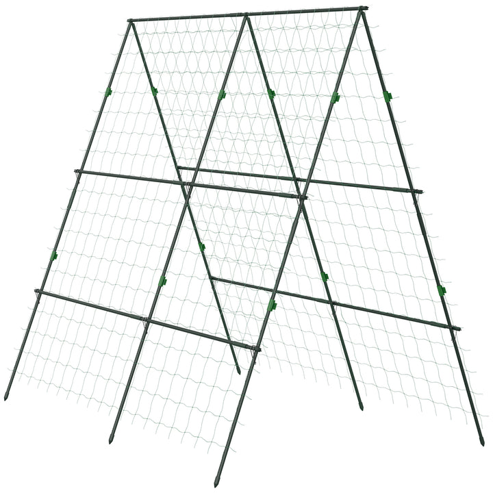 Garden Cucumber Trellis for Climbing Plants, A-Frame Trellis Plant Support with Climbing Net, DIY Adjustable Cucumber Support Frame for Raised Bed, Vegetables, Flowers, Fruit, Green