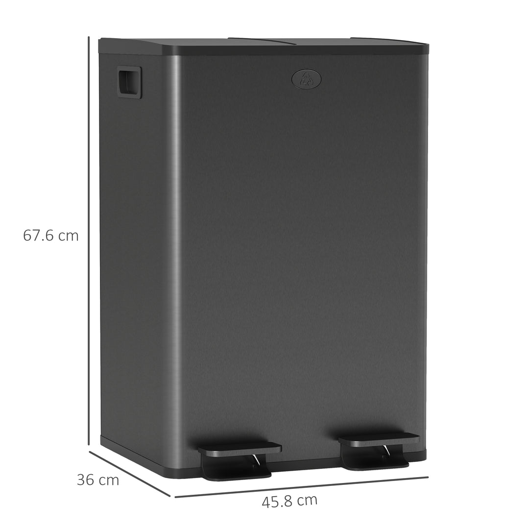 56L Dual Compartment Stainless Steel Bin, with Deodoriser Holders - Bl