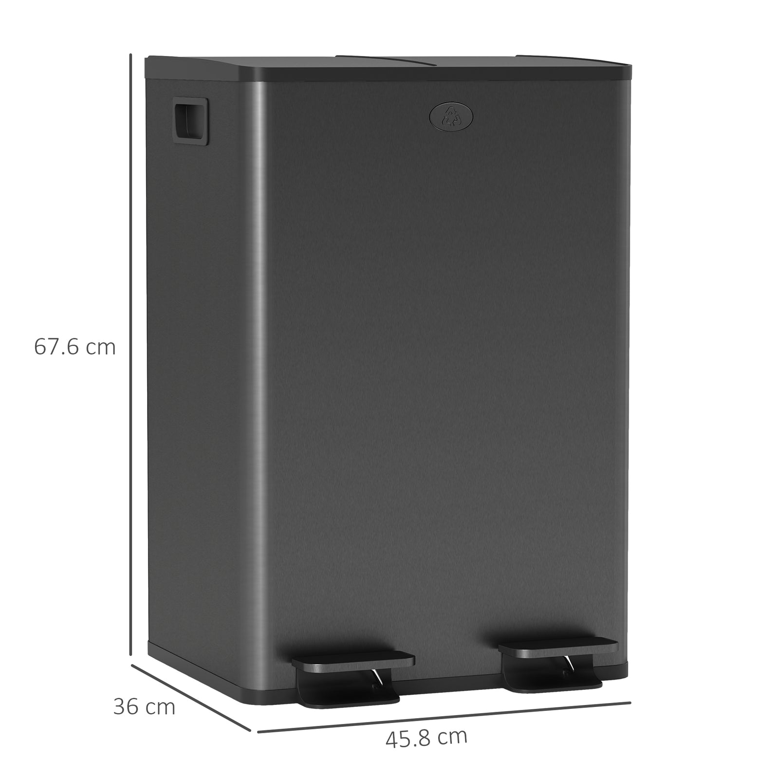 56L Dual Compartment Stainless Steel Bin, with Deodoriser Holders - Bl