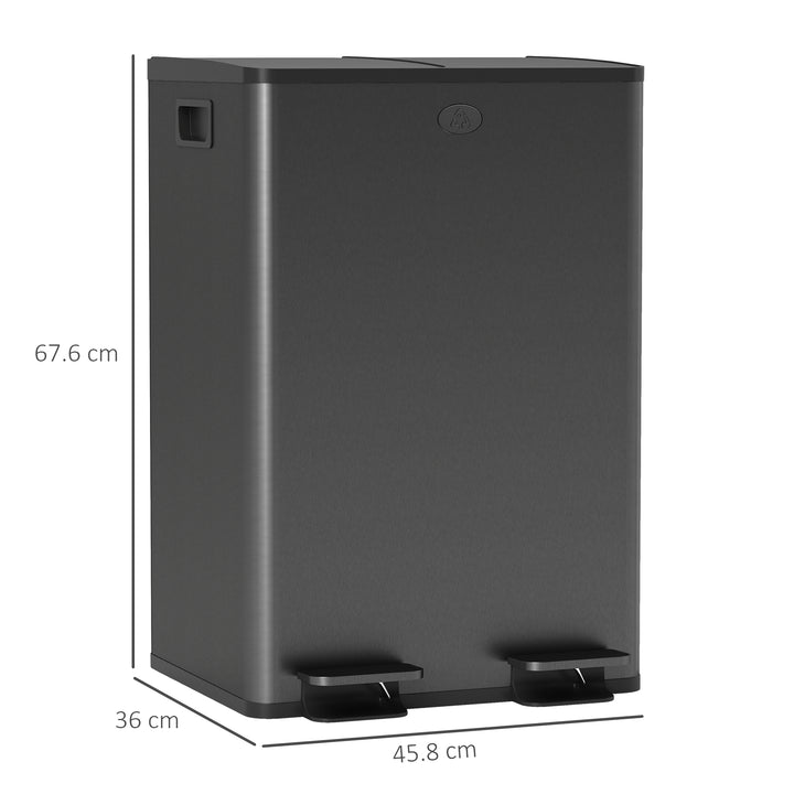 56L Dual Compartment Stainless Steel Bin, with Deodoriser Holders - Bl