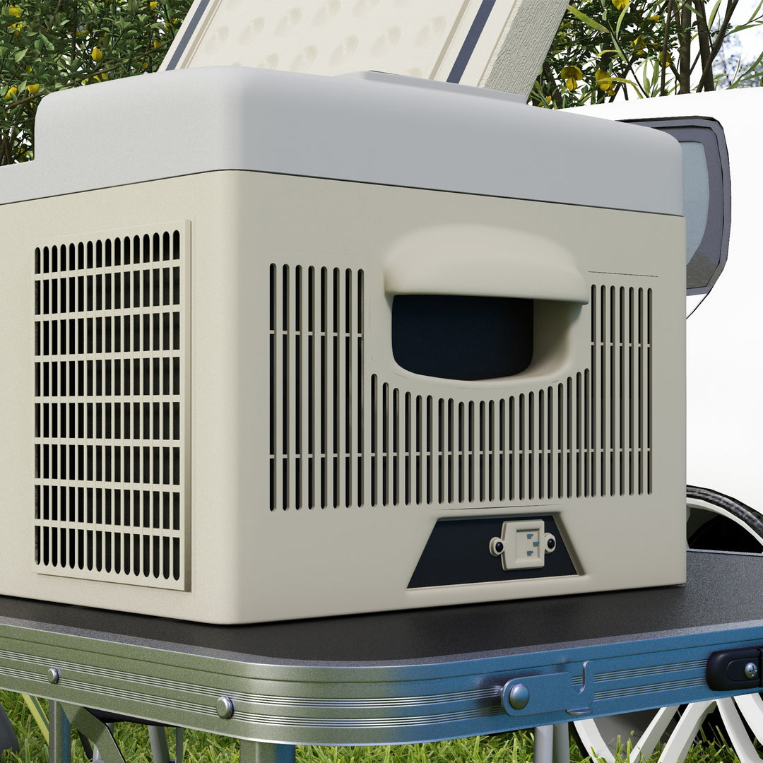 16L Portable Car Fridge, -20℃ to 10℃ Adjustable Temperature - Khaki/Grey