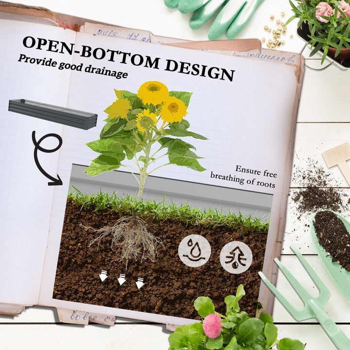 60 x 240cm Galvanised Steel Planter, with Open Bottom, Pack of 2