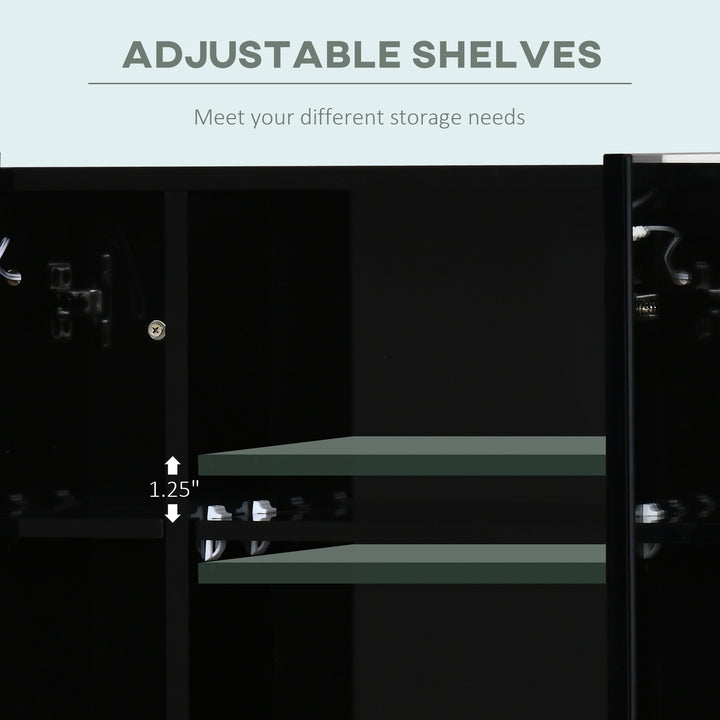 LED Bathroom Cabinet with Mirror, Wall Mounted Dimmable Brightness Storage Organiser with 3 Mirrored Doors and Adjustable Shelves, Memory Function, USB Charge, High Gloss Black