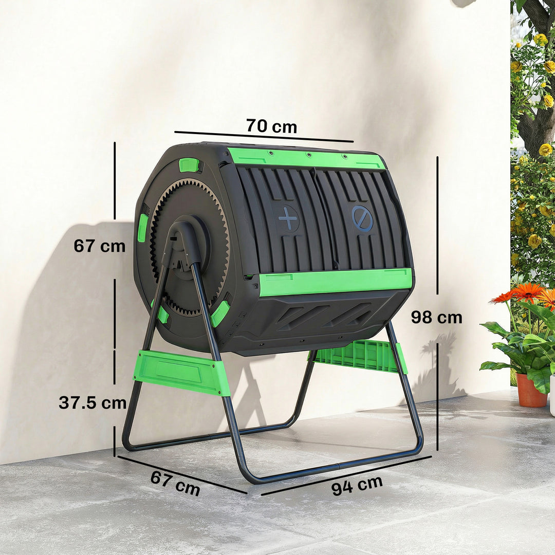 Garden Compost Bin, 200L Dual Chamber Tumbling Composter with Adjustab