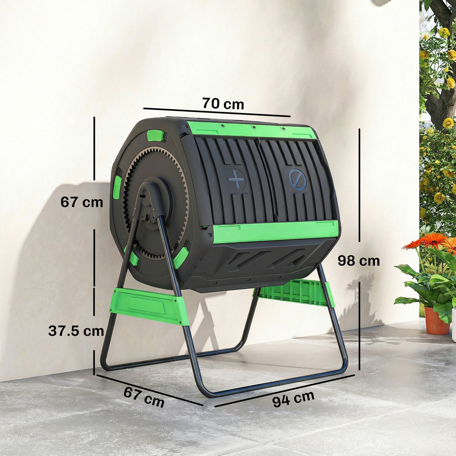 Garden Compost Bin, 200L Dual Chamber Tumbling Composter with Adjustab
