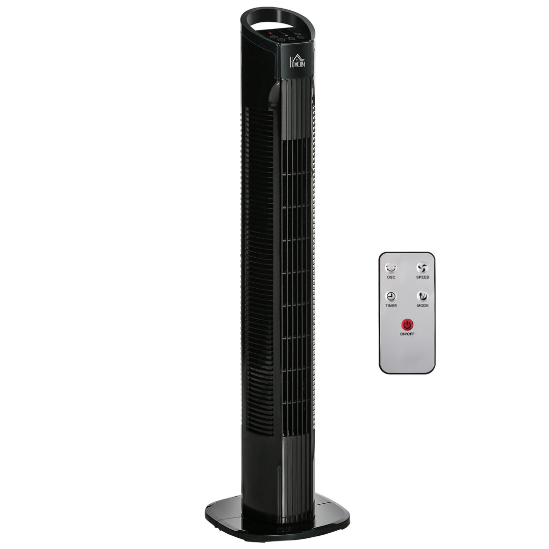 MCL 31" Freestanding Tower Fan, 3 Speed 3 Mode, 7.5H Timer, Oscillating, LED Panel, Remote Control, 31 Inch Standing Fan, Black