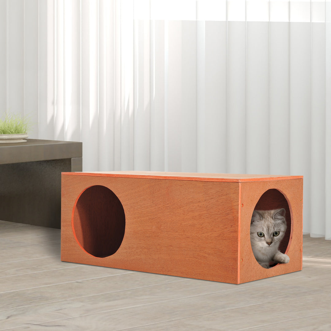 Outdoor Rabbit Hideaway Shelter Indoor Cat Tunnel Garden Kitty Box House Pet Home Run Play Cage Waterproof 60Lx30Wx25H(cm)