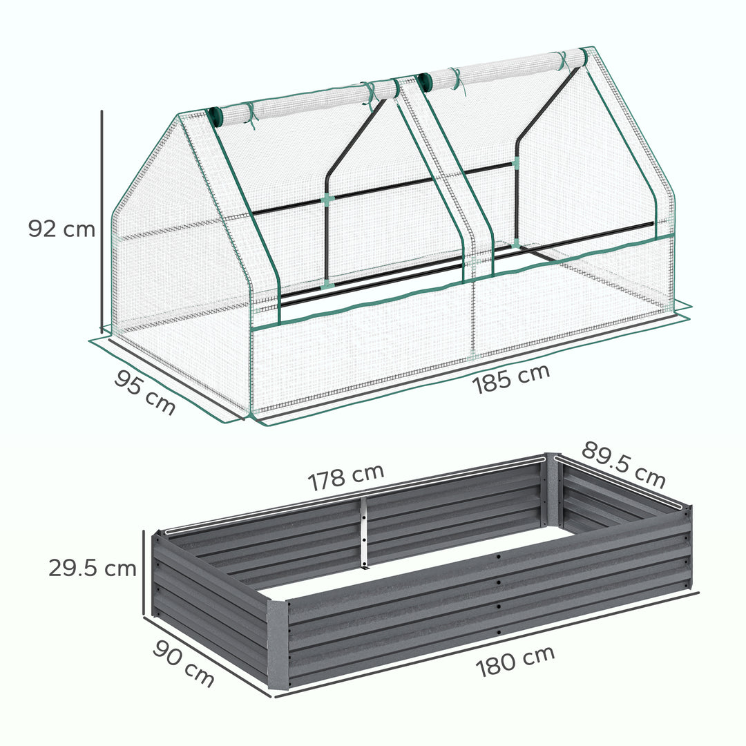 Metal Planter Box with Cover, Raised Garden Bed with Greenhouse, for Herbs and Vegetables, White and Dark Grey