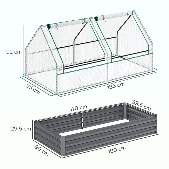 Metal Planter Box with Cover, Raised Garden Bed with Greenhouse, for Herbs and Vegetables, White and Dark Grey