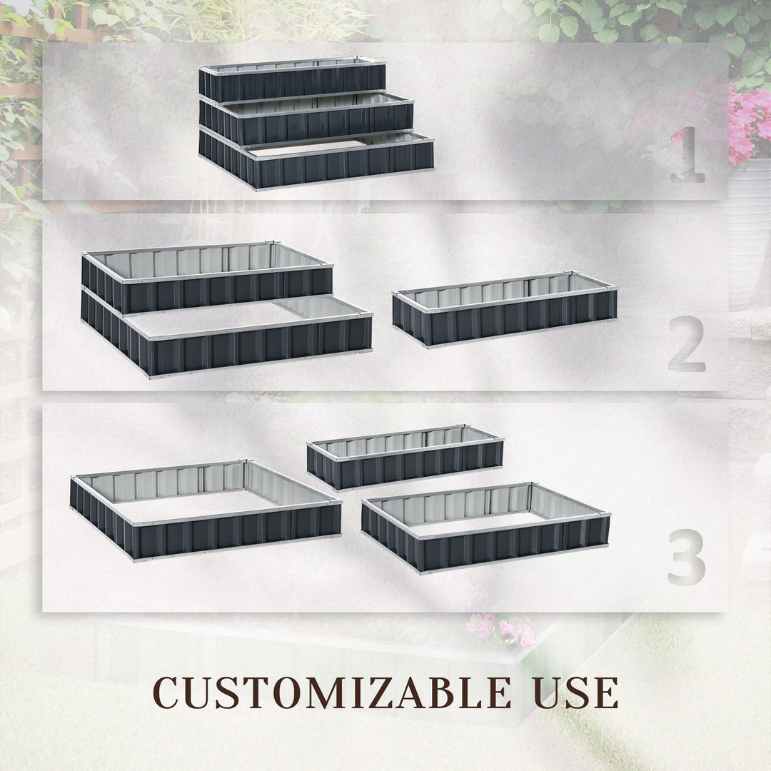 3 Tier Raised Garden Bed, Metal Elevated Planer Box Kit Flower Pot w/ A Pairs of Glove for Garden, Patio to Grow Vegetables, Herbs, Flowers, 118 x 118 x 62 cm, Grey
