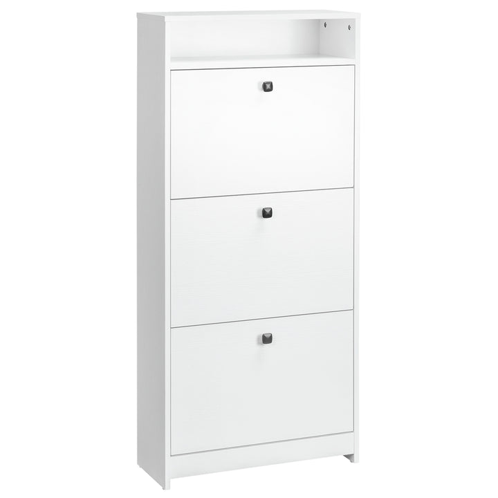 Narrow Shoe Cabinet with 3 Flip Doors, 14-18 Pairs Shoe Cupboard with Open Shelf for Slim Hallway and Entryway, 24 x 60 x 132 cm, White