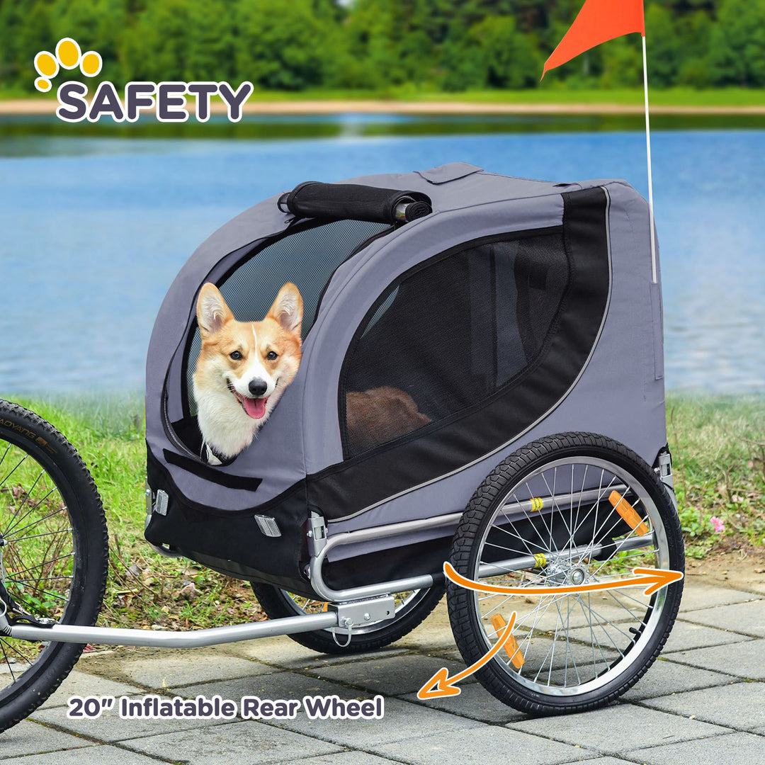 PawHut Dog Bike Trailer, Steel Pet Cart Carrier for Bicycle, Water Resistant Travel Kit, Grey and Black | Aosom UK