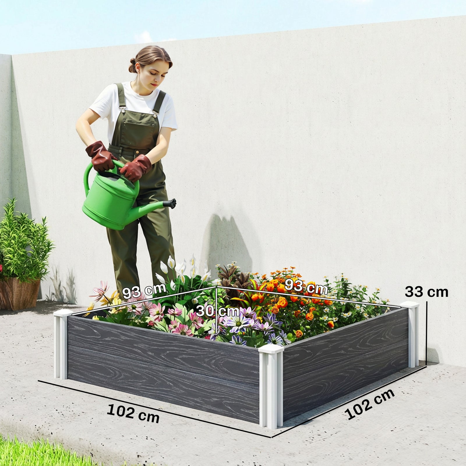 Vinyl Raised Garden Bed Kit, 3 x 3 x 1ft Modular Elevated Garden Box w