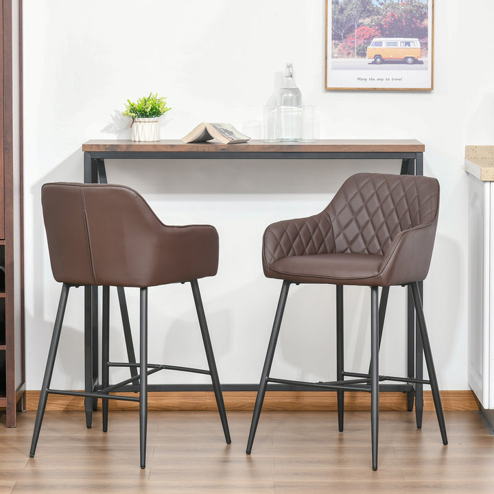 HOMCOM Set of 2 Bar Chair With Backs Retro, PU Leather Bar Stools w/ Footrest Metal Frame Comfort Support Stylish Dining Seating, Brown | Aosom UK