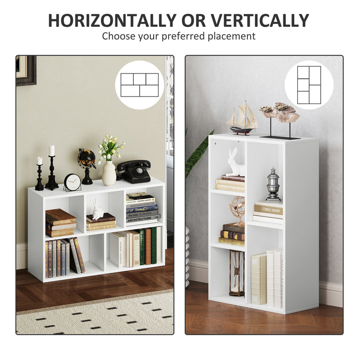 2-Tier Bookshelf with 5 Compartments - White