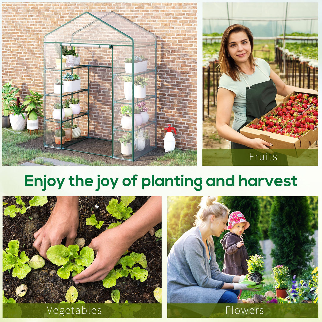 Walk in Greenhouse with 4-Tier 8 Shelves, Green House with Hemmed Cover, Roll-up Zipped Door, Steel Frame, 143 x 73 x 195cm