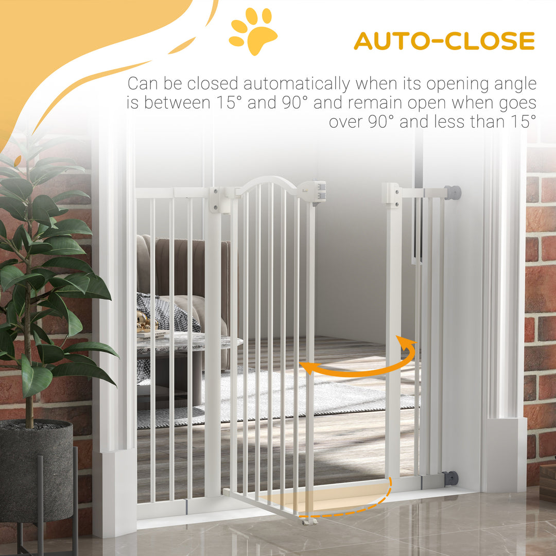 PawHut Metal 74-100cm Adjustable Pet Gate Safety Barrier w/ Auto-Close Door White | Aosom UK