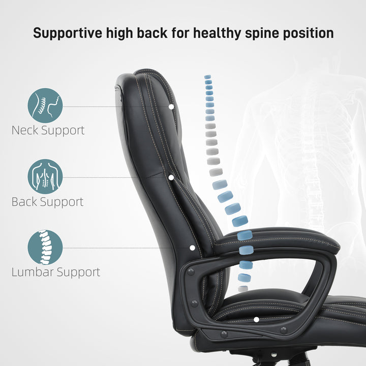 High Back Executive Office Chair, PU Leather Swivel Desk Chair with Tilt Function, Armrests and Adjustable Height for Home Office, Black