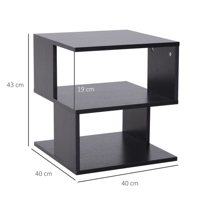 Side Table Square Coffee Table Modern End Table with 2 Tier Storage Shelves for Living Room, Bedroom, Black