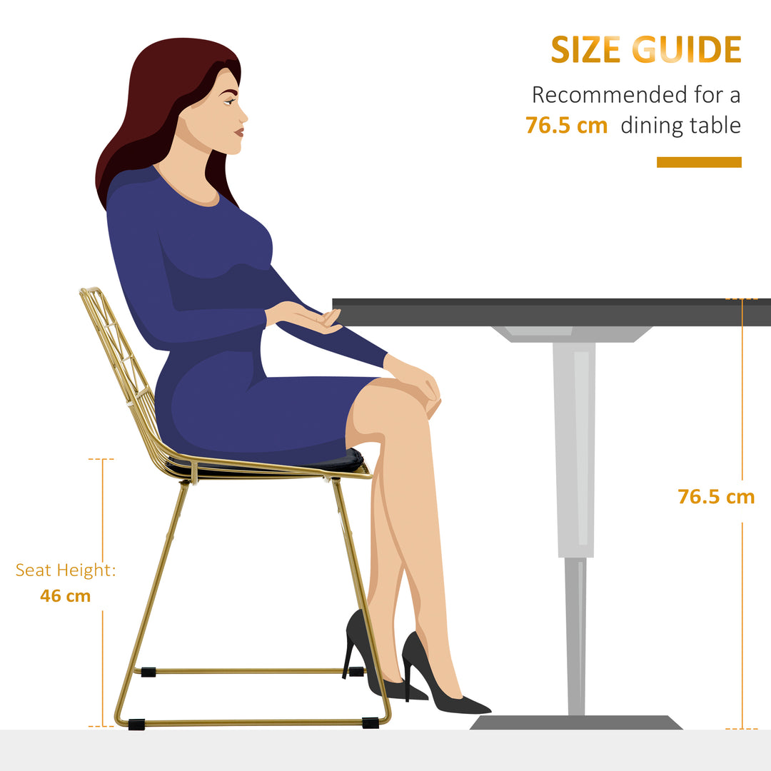Luxurious Dining Chairs Set of 2, Metal Wire Kitchen Chair with Removable Velvet-feel Cushion, Cut-out Back and Steel Frame for Dining Room, Gold Tone