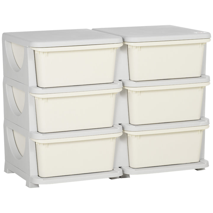 ZONEKIZ Kids Storage Units w/ 6 Drawers, 3 Tier Kids Toy Storage Organizer, Vertical Dresser Tower for Nursery Playroom Kindergarten, Cream | Aosom UK