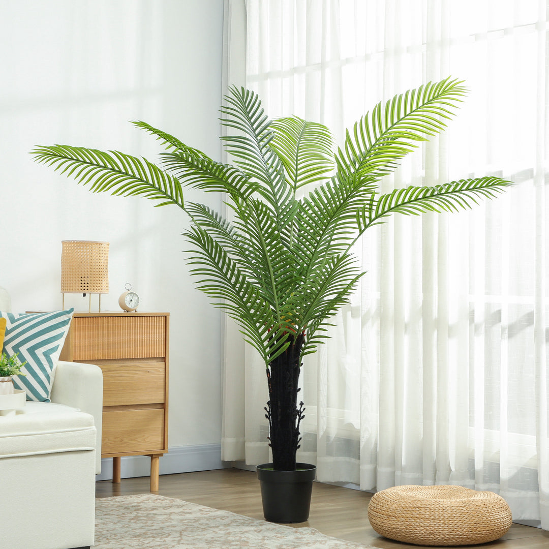 175cm Artificial Areca Palm Tree with 16 PE Leaves, Decorative Artificial Plant with Plastic Pot and Flocked Soil, Fake Plant for Home Office Decor, Green