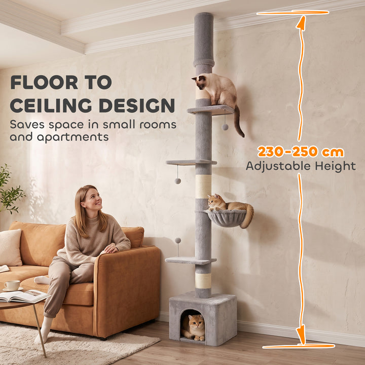 Floor to Ceiling Cat Tree, 230-250cm Multi-Level Cat Tower with - view 4