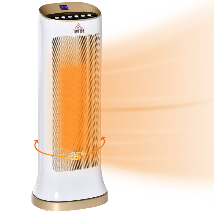 HOMCOM Ceramic Tower Heater 45° Oscillating Space Heater w/ Remote Control 8hr Timer Tip-Over Overheat Protection 1000W/2000W-White | Aosom UK