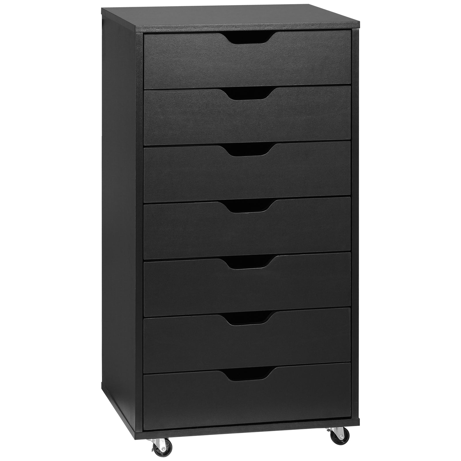 Seven-Drawer Filing Cabinet, with Wheels - Black