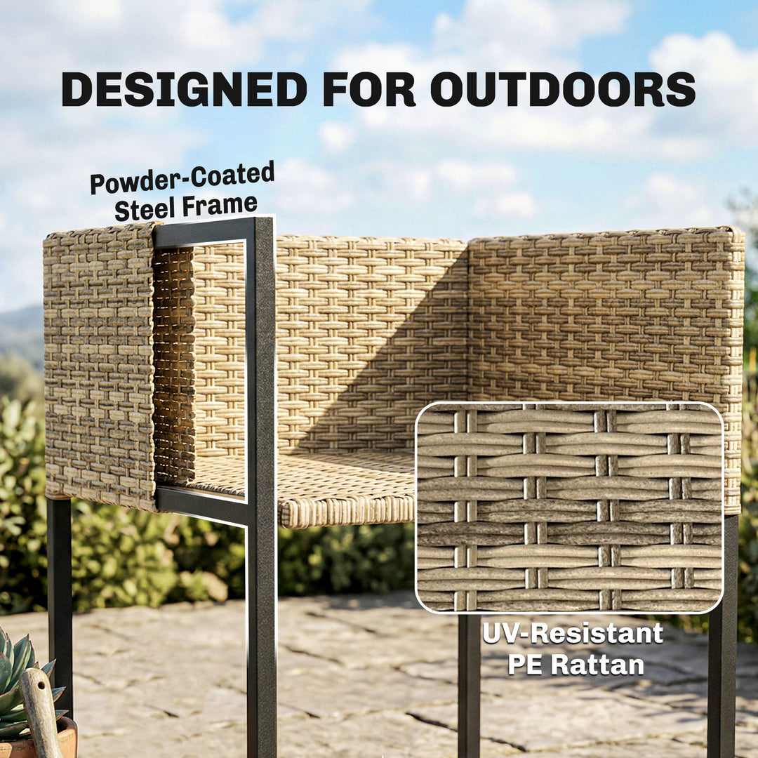 7 Piece Rattan Garden Furniture Set, Garden Dining Set with Wood-Plast